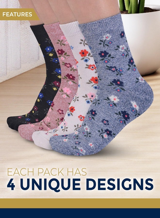 Pembrook Ankle Diabetic Socks for Women & Men - 4 Pairs Flowers, Moisture-Wicking Non Binding Socks Women, Neuropathy and Edema, Stretchy Wide Top - Image 5